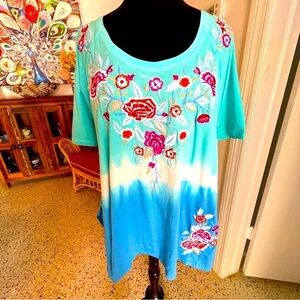 ANTHROPOLOGIE CAITE Short Sleeve Embroidered Knit Top! New no tag! Medium